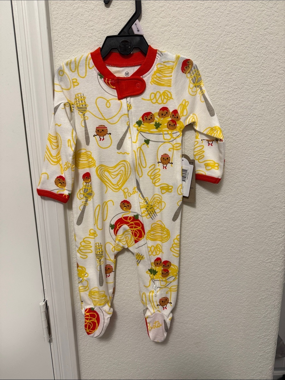 Honest Baby One-Piece Footed Pajamas in Cream with Red Trim size 0/3M-NWT